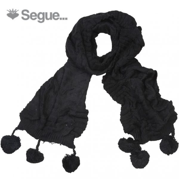Segue Women's Black Scarf with Pom Poms Picture1: