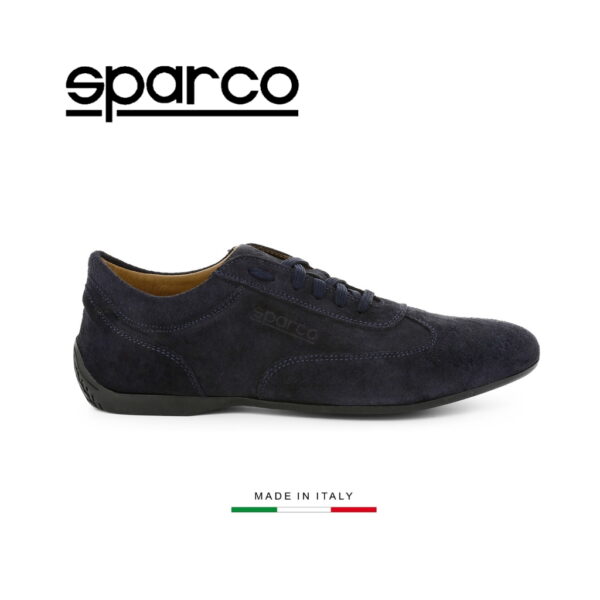 Sparco Imola-GP Dark Blue Shoes Sneakers in Suede Picture1: Designed for ultimate street durability and performance, Sparco Imola-GP Dark Blue Shoes is what you’d expect in a competition driving shoes. That is why these shoes/boots feature a thin sole for maximum pedal feel and control. The sole continues up the heel's back to provide a smooth and stable pivoting point for heel-toe shifting. Comfortable shoes/boots that can be used for everyday car and motorbike driving, touring, racing, karting and even sim racing.