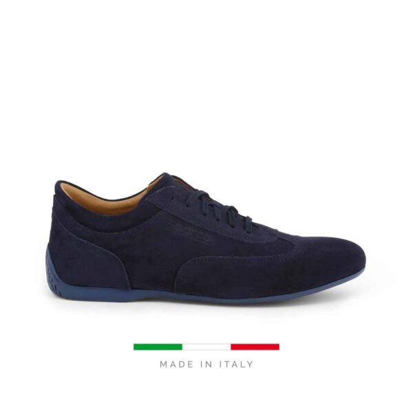Sparco Imola-GPC Blue Shoes Sneakers in Suede Picture1: Designed for ultimate street durability and performance, Sparco Imola-GPC Blue Shoes is what you’d expect in a competition driving shoes. That is why these shoes/boots feature a thin sole for maximum pedal feel and control. The sole continues up the heel's back to provide a smooth and stable pivoting point for heel-toe shifting. Comfortable shoes/boots that can be used for everyday car and motorbike driving, touring, racing, karting and even sim racing.