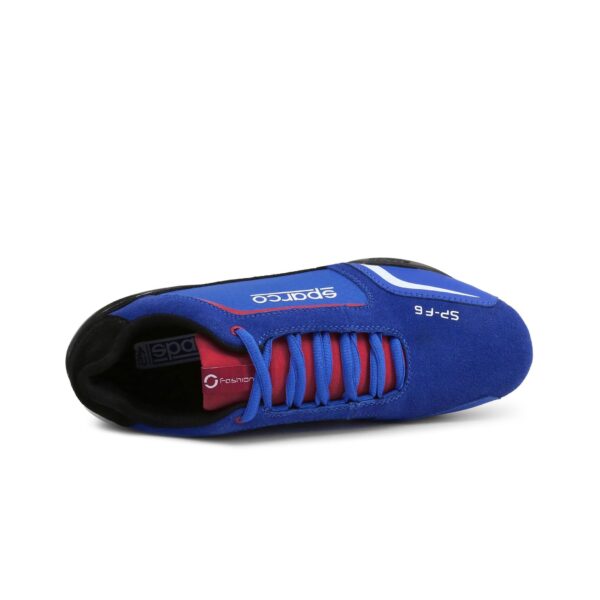 Sparco SP-F6 Blue/Red Royal Shoes Sneakers Picture4: Designed for ultimate street durability and performance, Sparco SP-F6 Blue/Red Royal Shoes is what you’d expect in a competition driving shoes. That is why these shoes/boots feature a thin sole for maximum pedal feel and control. The sole continues up the heel's back to provide a smooth and stable pivoting point for heel-toe shifting. Comfortable shoes/boots that can be used for everyday car and motorbike driving, touring, racing, karting and even sim racing.